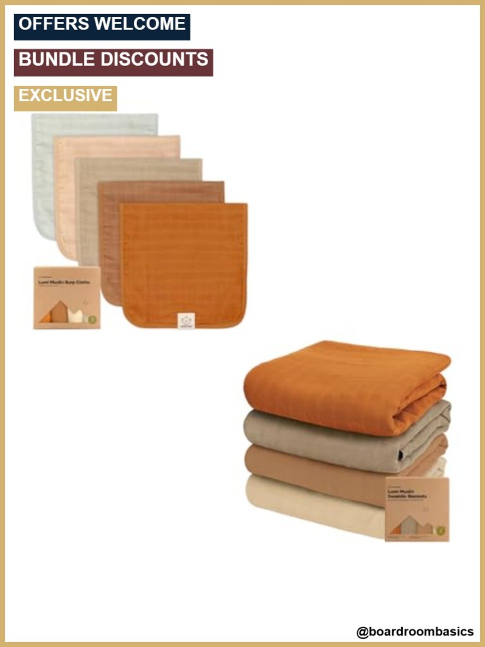 Organic Muslin Burp Cloths 5-Pack & Swaddle Blankets 4-Pack Set